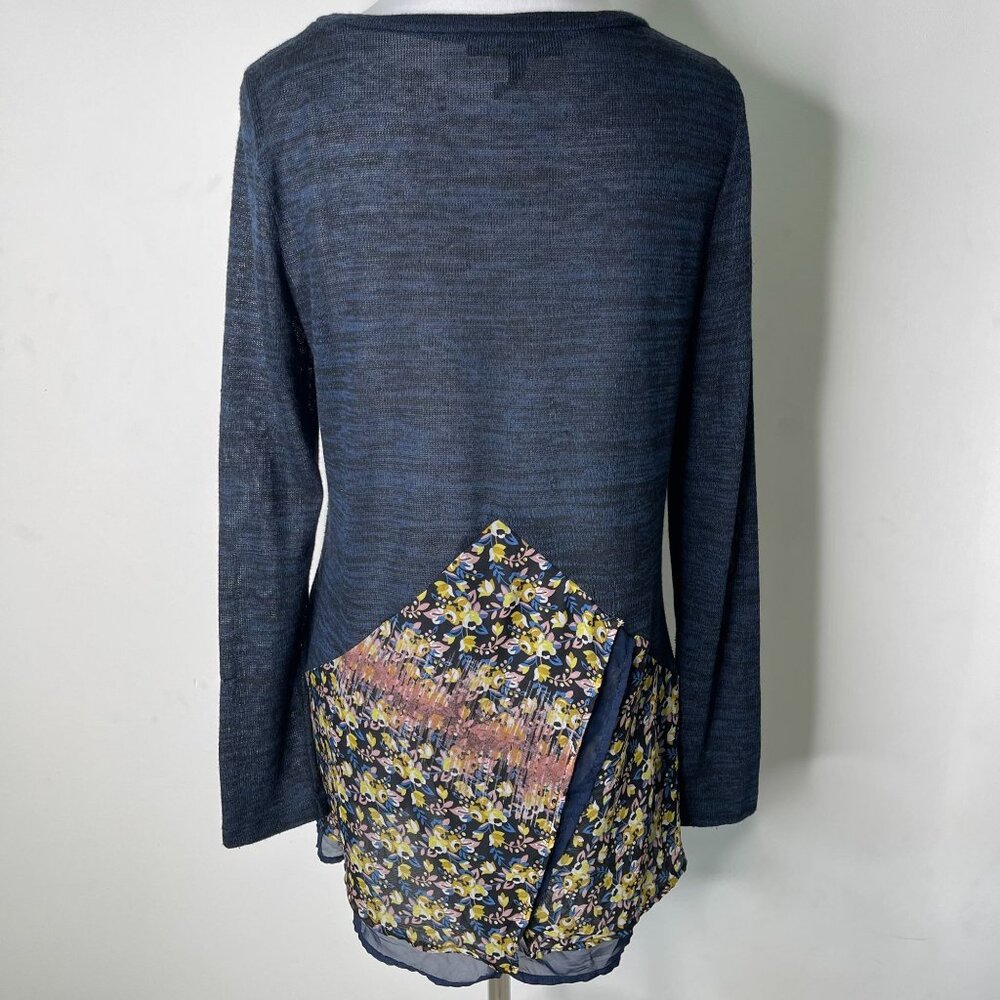 Poeme Women's Navy Blue Floral Long Sleeve Crewneck Blouse Size Medium - Picture 5 of 11
